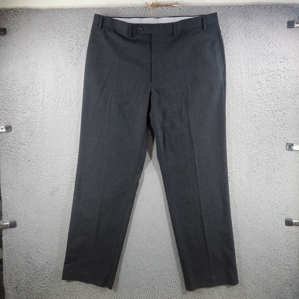 Ralph Lauren Mens Dress Pants 38x32 Gray Micro Check Flat Front Stretch Trousers